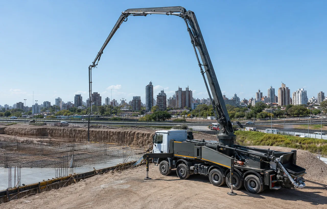 Camión bomba trabajando en una obra urbana de Córdoba