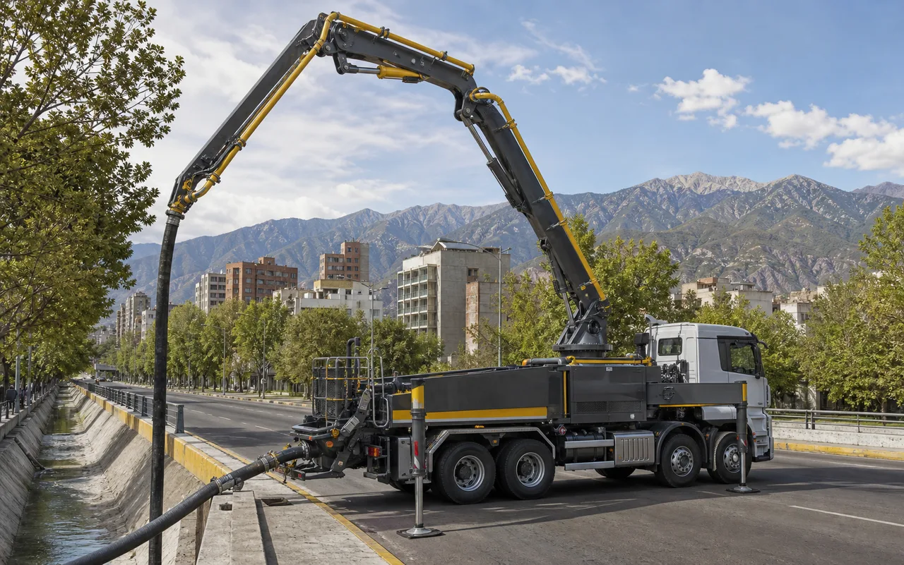 Camión bomba con la cordillera como fondo en Mendoza