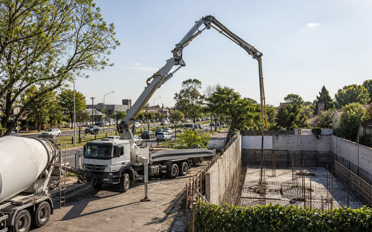Camión bomba trabajando en una obra de San Miguel