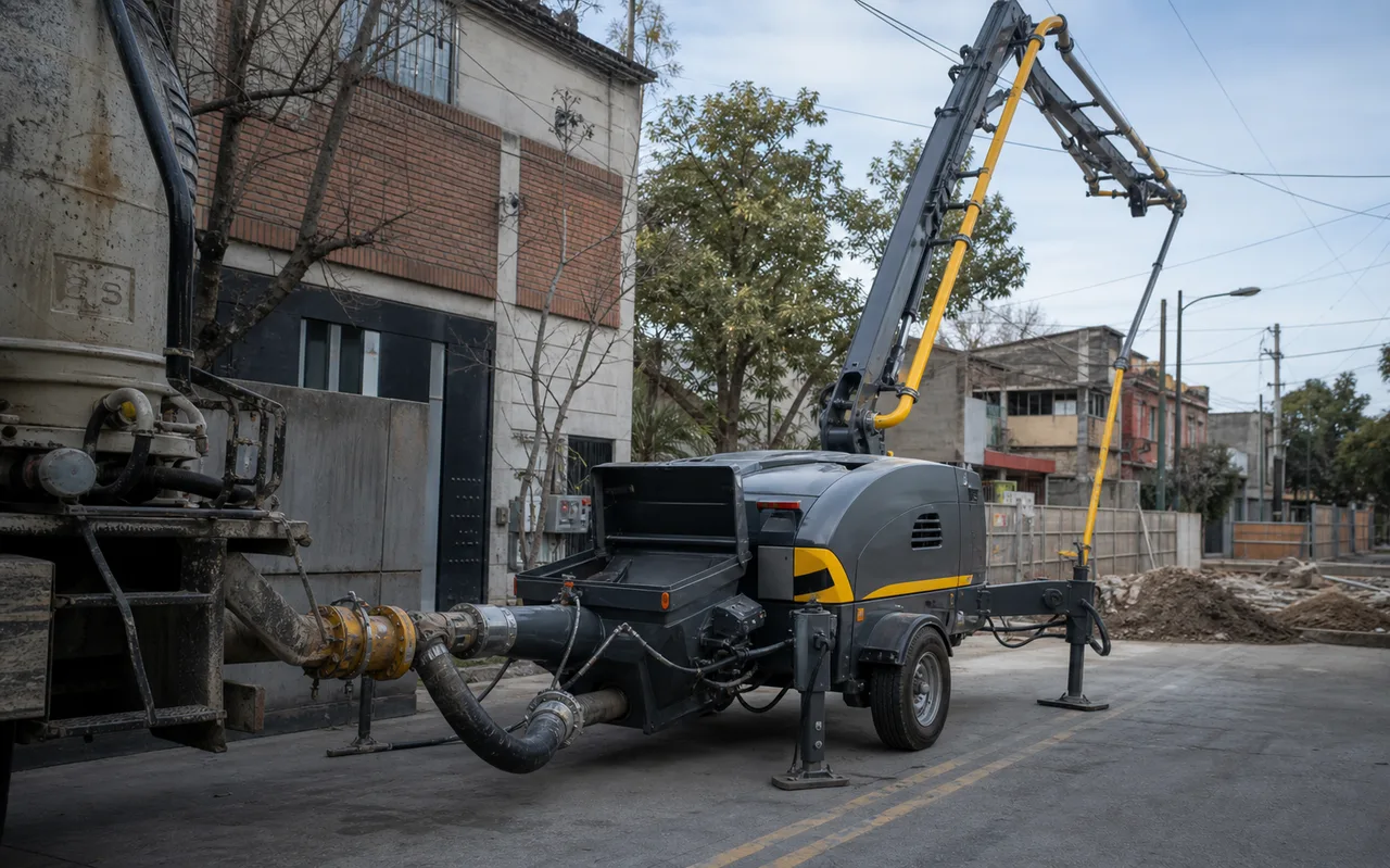 Bomba con pluma en una obra urbana de Tres de Febrero
